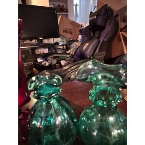 Vintage Fenton Hand Blown Art Glass Teal Green And B ruffled Edge With...